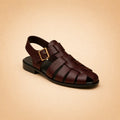 Heritage Weave Men’s Burgundy Genuine Leather Sandals – front product view