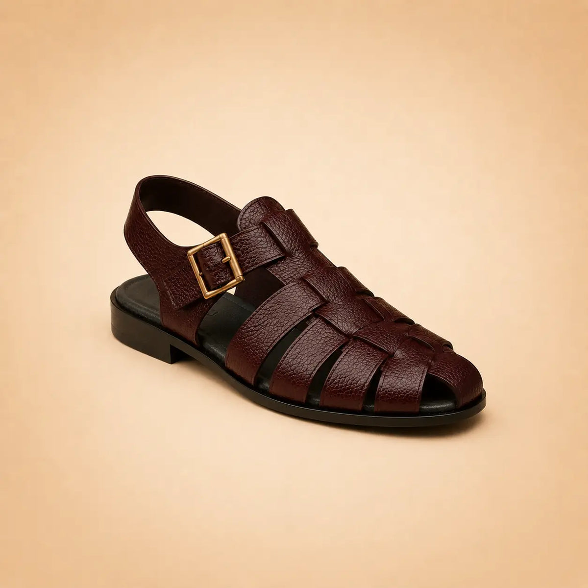 Heritage Weave Men’s Burgundy Genuine Leather Sandals – front product view