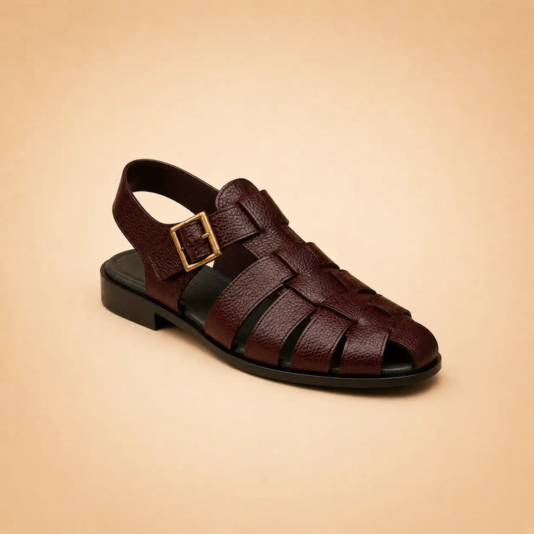Heritage Weave Men’s Burgundy Genuine Leather Sandals – front product view