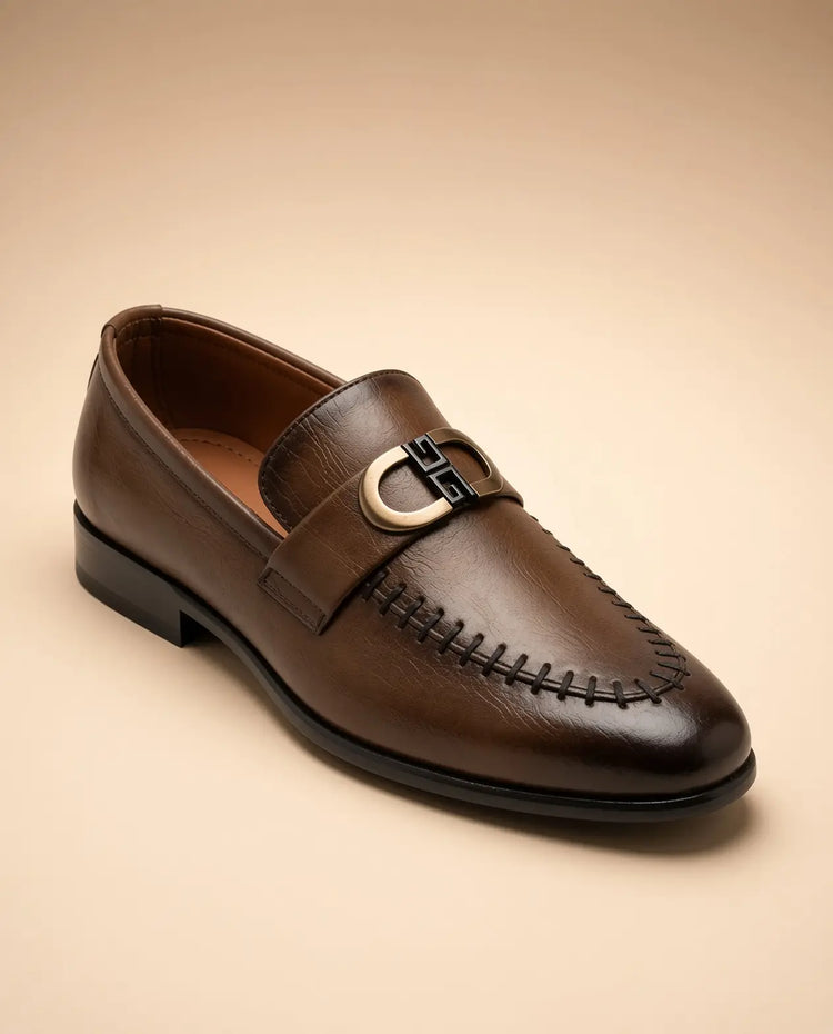 Royal Emblem Men’s Chocolate Brown Leather Loafers – front product view