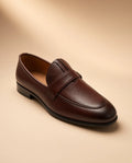 Classic Penny Men’s Dark Brown Genuine Leather Loafers – front product view