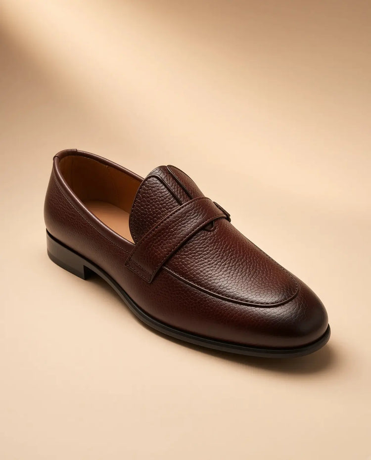 Classic Penny Men’s Dark Brown Genuine Leather Loafers – front product view
