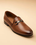 Classic Link Men’s Tan Brown Genuine Leather Loafers – front product view