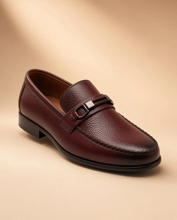 Signature Bit Men’s Burgundy Genuine Leather Loafers – front product view